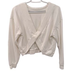 Women’s White/Off White Long Sleeve V-Neck Cropped Sweatshirt Wrap Top. Size S.